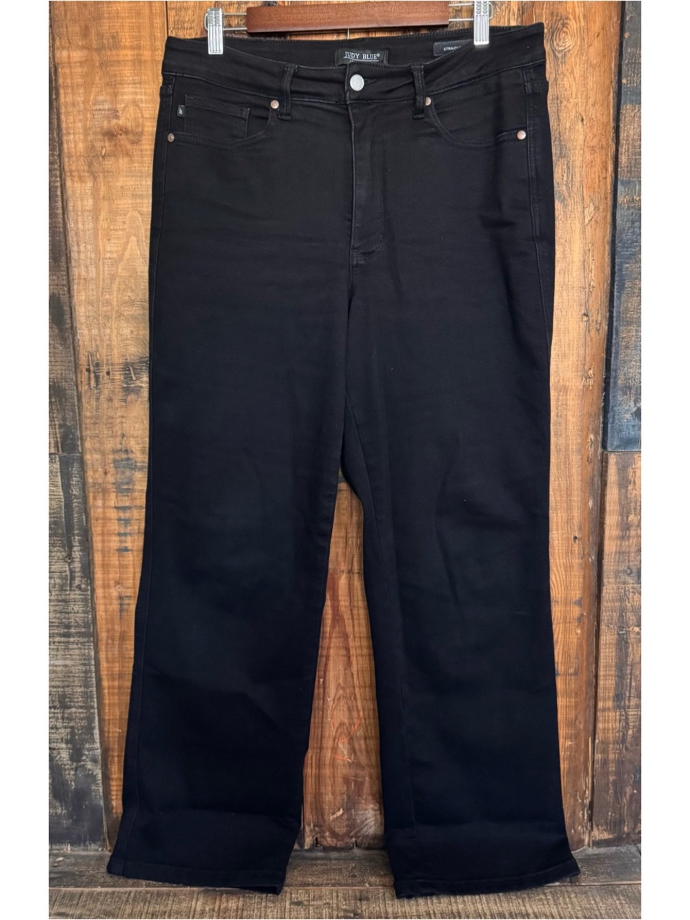 Judy Blue Straight Fit Jeans Womens 14W (34x31) Black High Waist Stretch Denim
